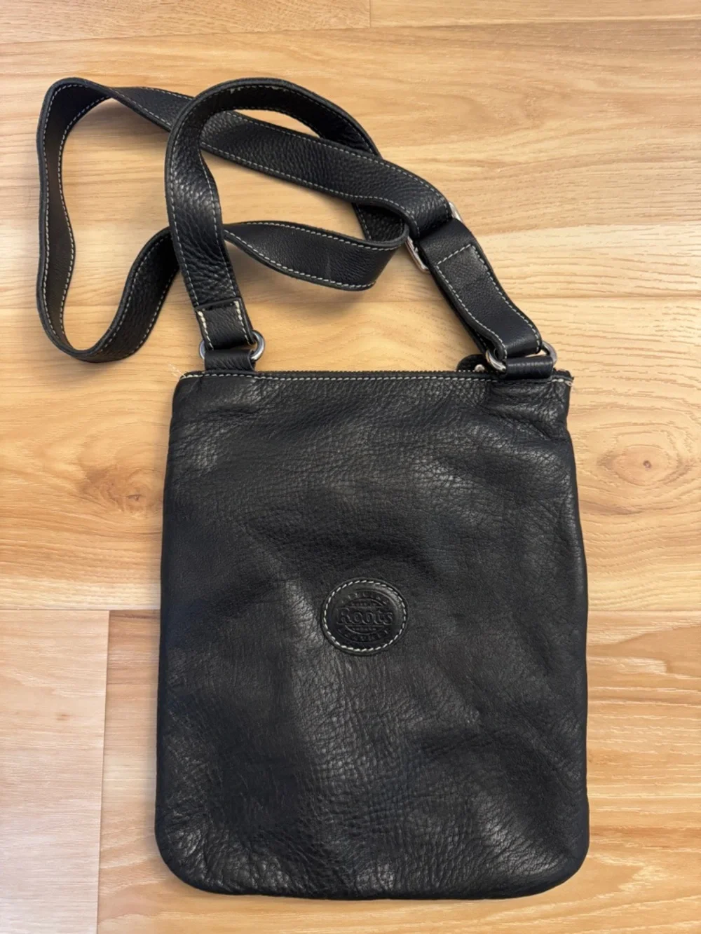Roots Black Leather Crossbody Bag with Contrast Stitching - Picture 2 of 2